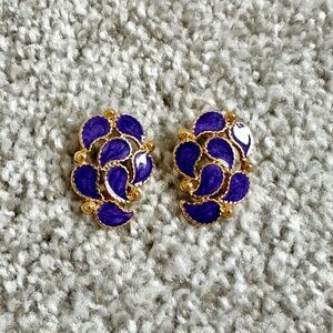 Gift Option ✨ Vintage French-Royal style enamel  purple iris earrings